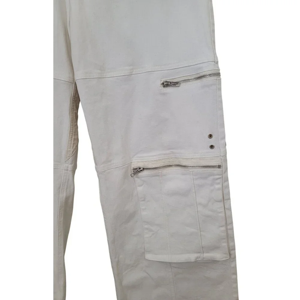 I.AM.GIA. BLAZE Raw Hem High Waisted Cargo Streetwear Pants Cream Women’s Sz L - Picture 4 of 12